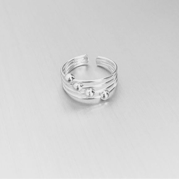 Sterling Silver Wire Bands Toe Ring with Sliding Balls, Delicate Bead Jewelry - Picture 6 of 8